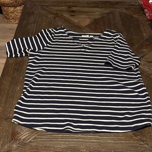 L.L. Bean Navy and Cream Striped Shirt
